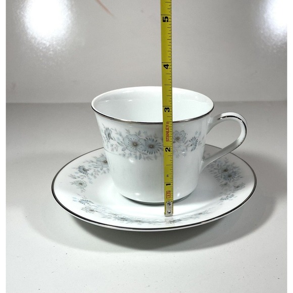 Noritake Japan Inverness Tea Coffee Flat Cup & Saucer 6716 Blue Flower Platinum - Picture 9 of 10